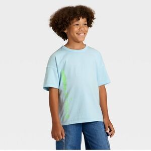 Boys Cat &Jack Short Sleeve Oversized Fit T Shirt Kids Light Blue Graphic